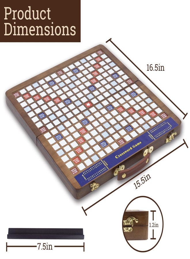 MrCarbon Wooden Folding Crossword Board Game - Word Game Set with 100 Letter Tiles, Sand Timer, Pencil, Racks & Bag - Portable Wooden Game for Adults & Family - Image 3
